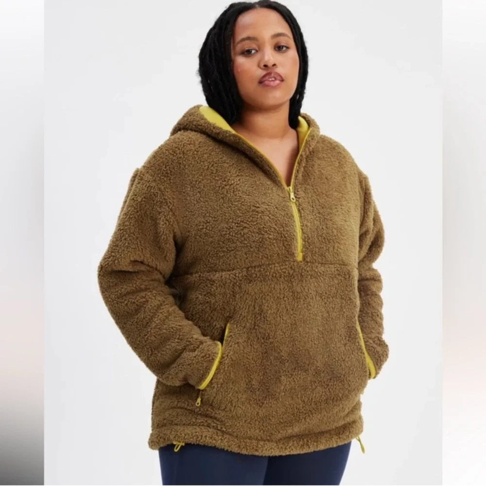 Girlfriend Collective Dark Olive Recycled Half-Zip Fleece Size Small
